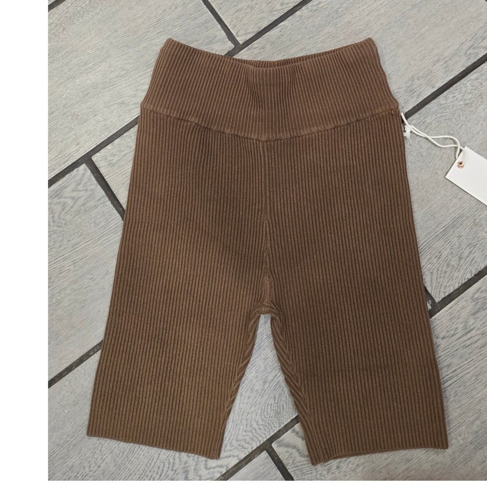 GOOD AMERICAN Ribbed Knit Bike Shorts Brown Size 3/L